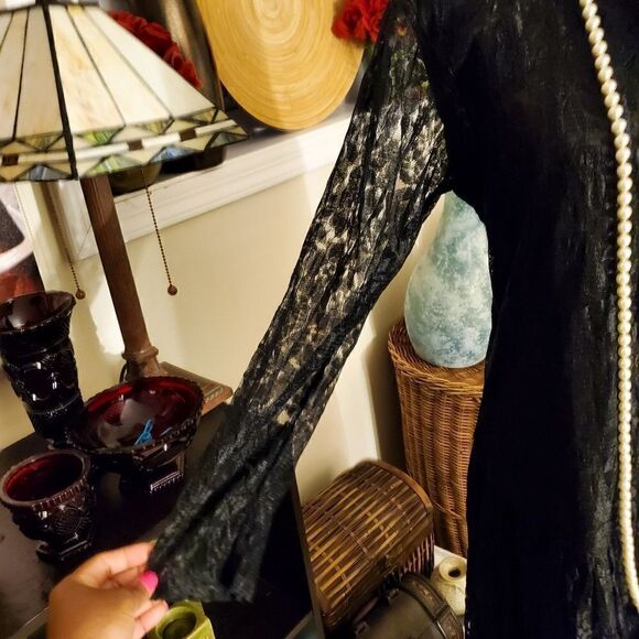 Vintage PASSPORTS  Pier One Black Dropped Waist Plated Dress - Picture 14 of 15